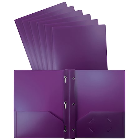 2 Pocket Heavyweight Plastic Folder Portfolio With Prongs, Letter Size, Purple, 24PK